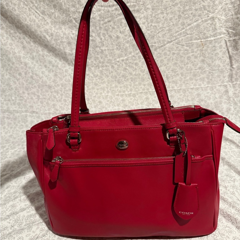 Coach | Peyton Leather | Cherry Red | Double Zip Carryall Bag